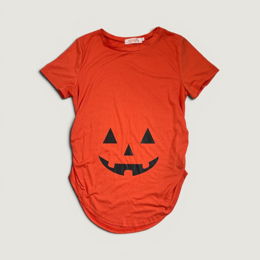 Spadehill Maternity Top Women Large Orange Jack-O-Lantern Halloween Tee costume
